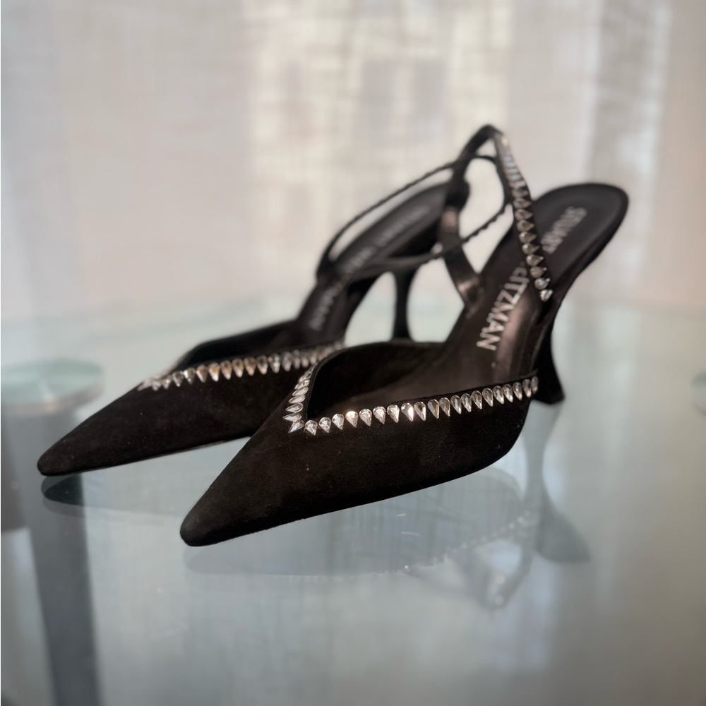 Stuart Weitzman Black Heels with Silver Detailing